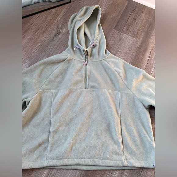 SO Quarter Zip Fleece Pullover Sweatshirt Fuzzy Sherpa Teddy Sage Green L XL - Picture 2 of 7